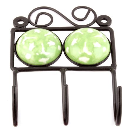 Pea Green Ceramic Floral Tiles Hooks 
